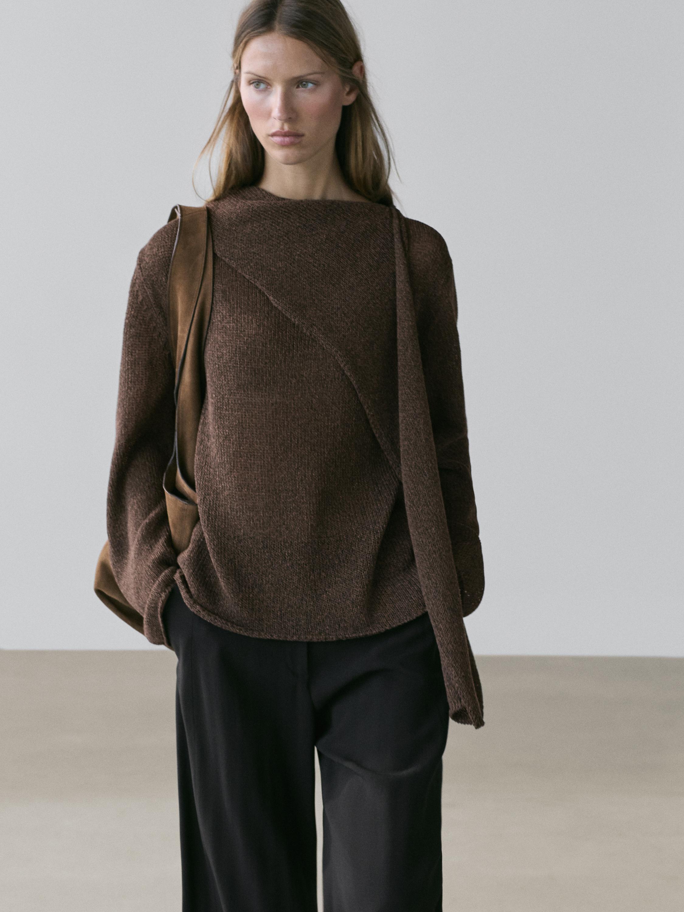 Cotton blend knit cape sweater