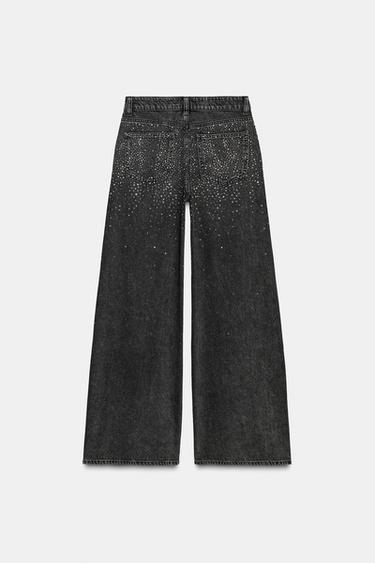 Zara Z1975 LOOSE WIDE LEG MID-RISE SHIMMER JEANS - Gray