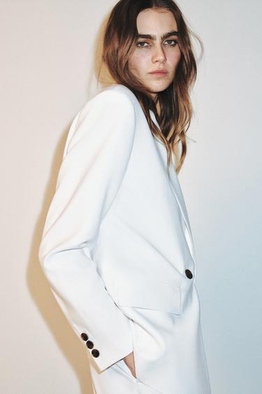 OVERSIZE DOUBLE-BREASTED BLAZER WITH SHOULDER PADS - White by Zara - Image 3