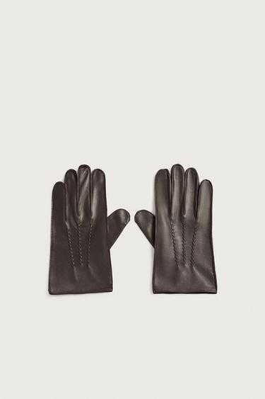LEATHER GLOVES WITH TOPSTITCHING — Dark plum 1