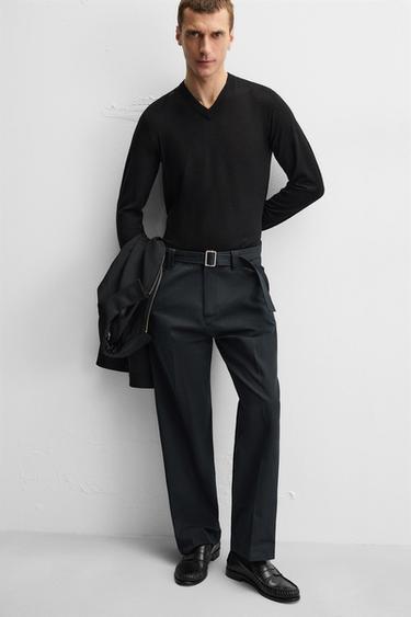 LIMITED EDITION STRAIGHT-LEG TROUSERS WITH BELT - Navy blue by Zara - Image 4