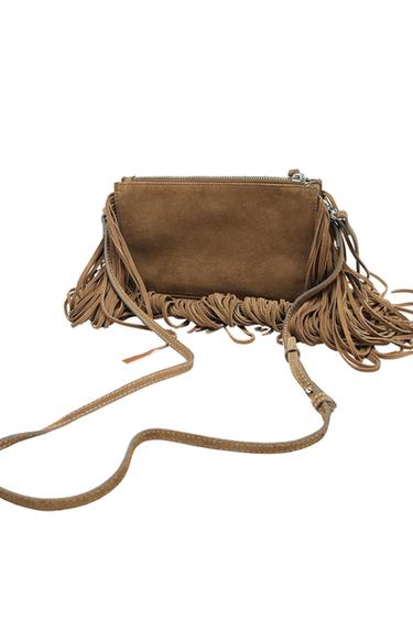 FRINGED SPLIT SUEDE MINI CROSSBODY BAG - Brown by Zara