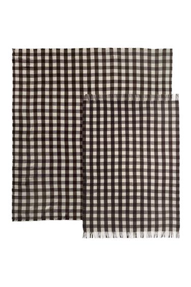 CHECK AND FRINGE BLANKET - Brown by Zara