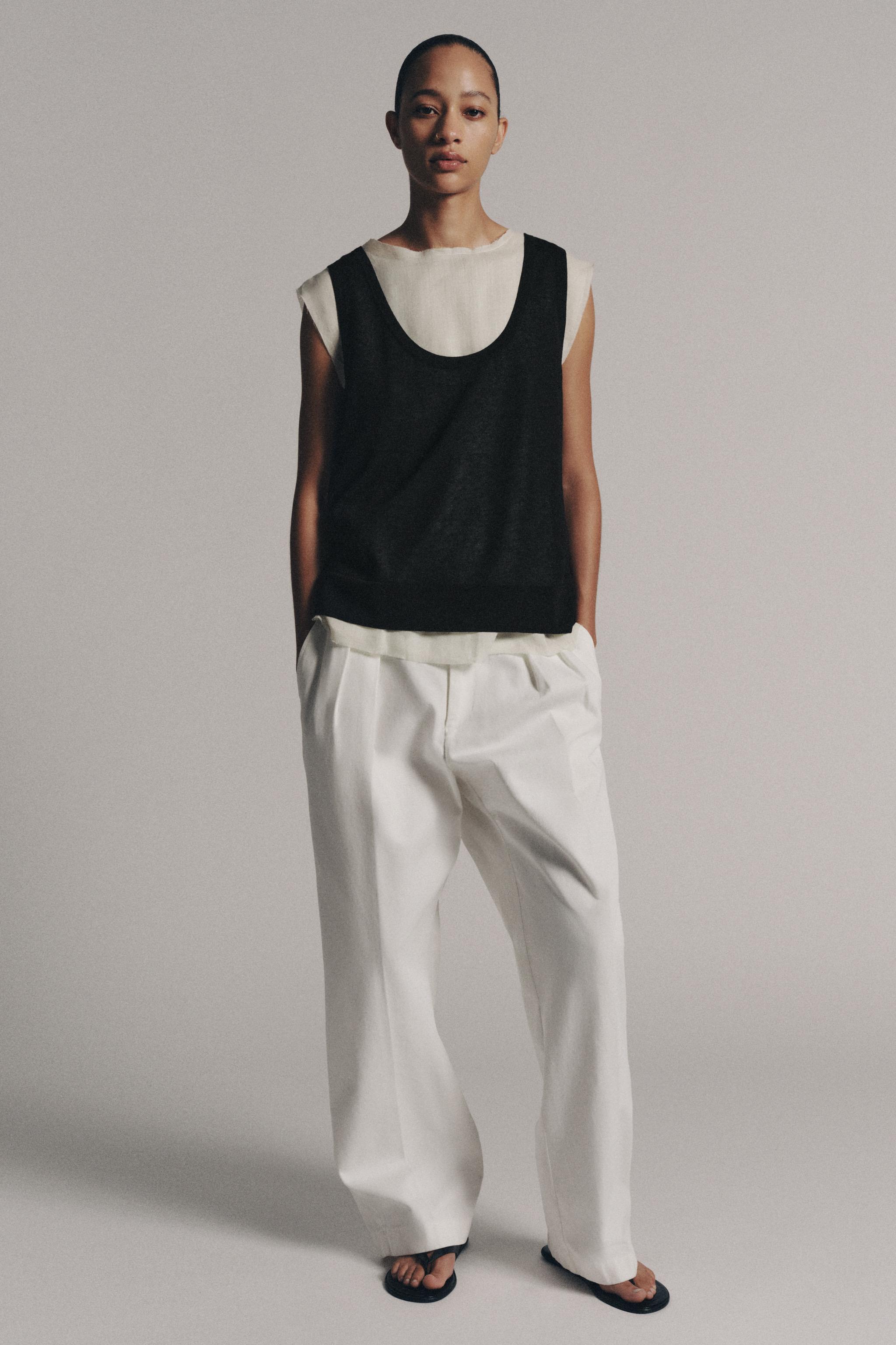 COMBINATION KNIT TOP — Ecru / Black