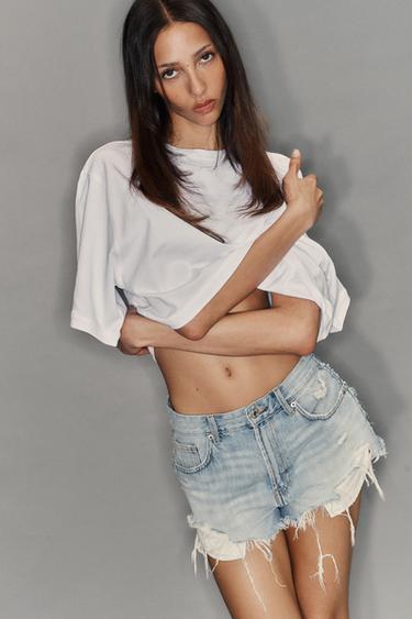 SHORTS DENIM TRF TIRO ALTO ROTOS - Azul medio de Zara