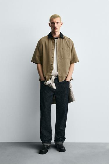 RELAXED FIT SHIRT WITH CONTRAST COLLAR - Beige by Zara - Image 0