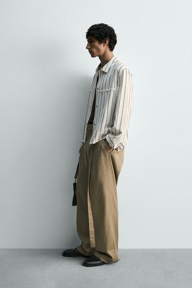 EMBROIDERED STRIPED FLUID OVERSHIRT - Ecru by Zara - Image 3