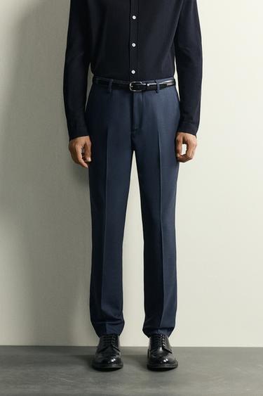 REGULAR FIT CHECK SUIT TROUSERS - Dark navy by Zara