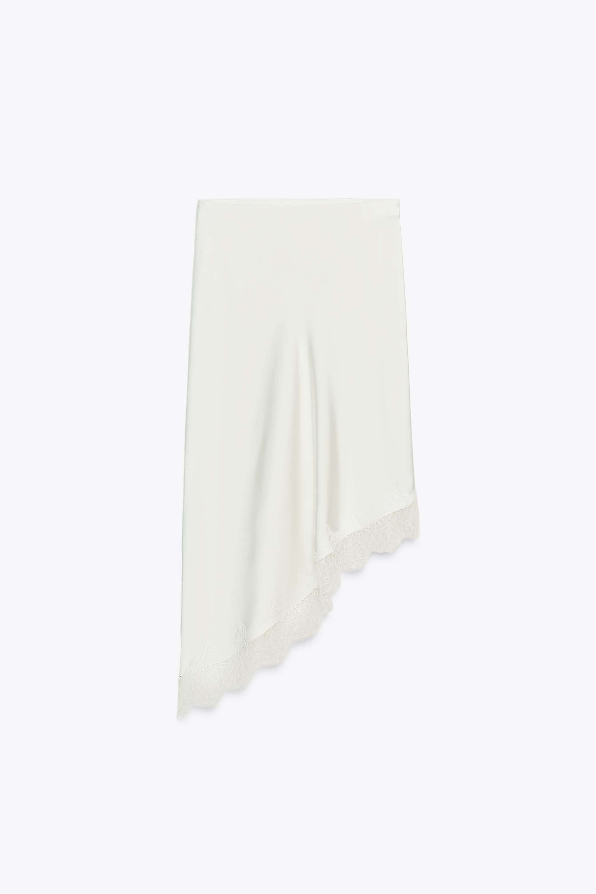 LACE SATIN EFFECT SKIRT Oyster-white ZARA Canada