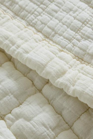 COTTON QUILT WITH SQUARES - Oyster-white by Zara - Image 3