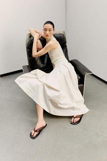 Zara 拼接蓬鬆半身裙 - 裸色