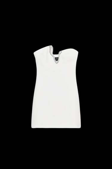 KURZES KLEID MIT SCHMUCK-DETAIL - Weiß von Zara