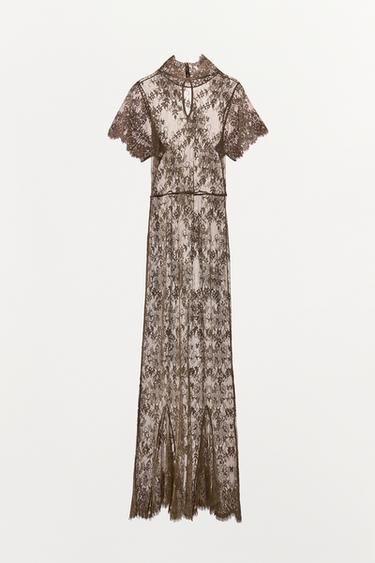 LACE MIDI DRESS - Brown by Zara
