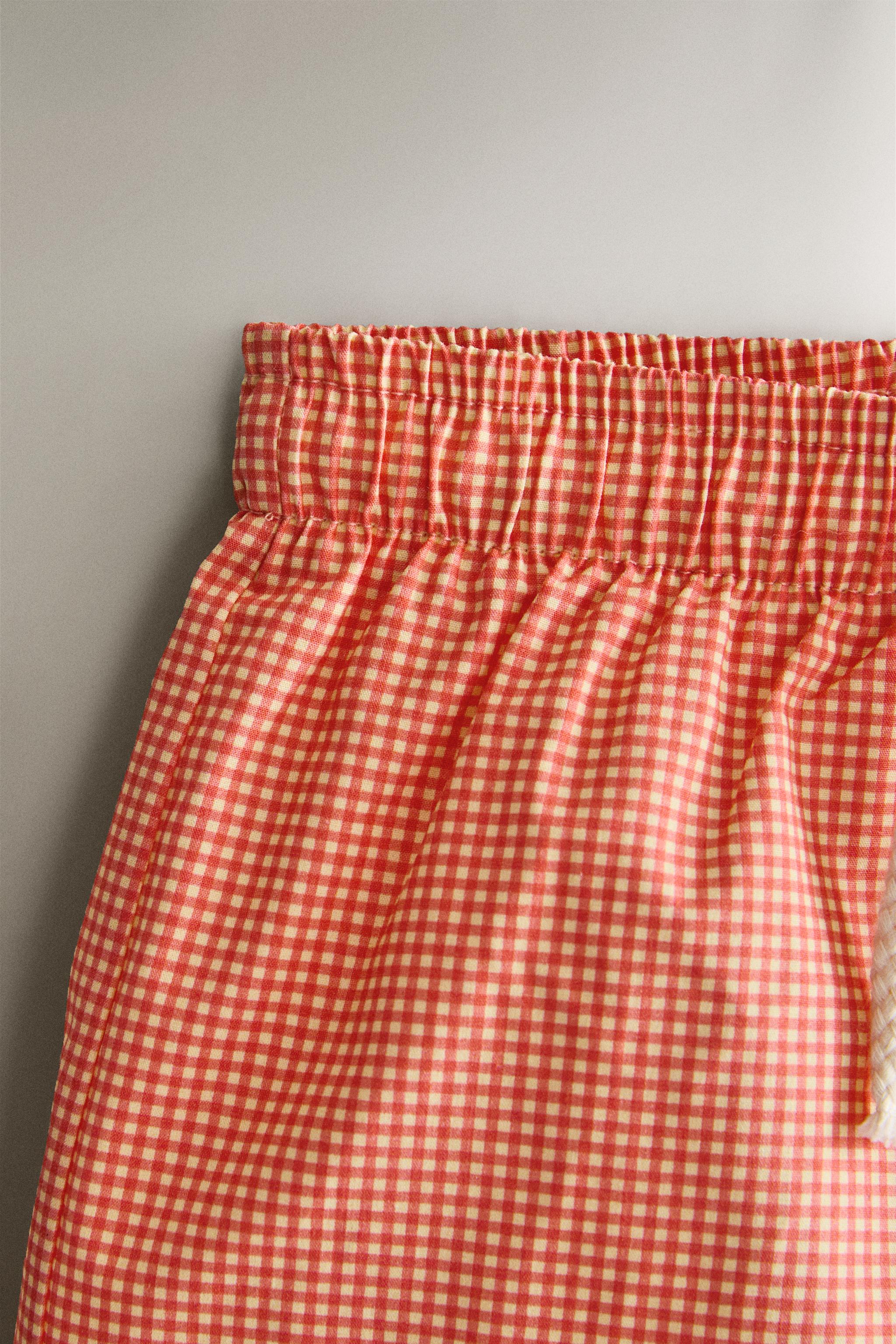 KIDS’ GINGHAM BEACH SWIMSUIT — Coral