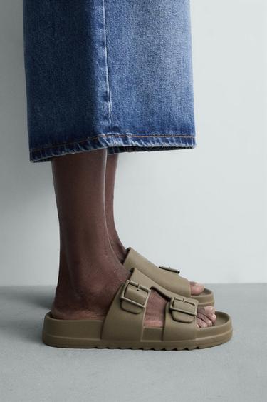 ҚОС РЕМЕНДІ РЕЗИНАЛАНҒАН САНДАЛ - Теңіз жасыл Zara компаниясынан