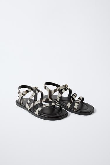 ANIMAL PRINT LEATHER SANDALS - Black by Zara - Image 1
