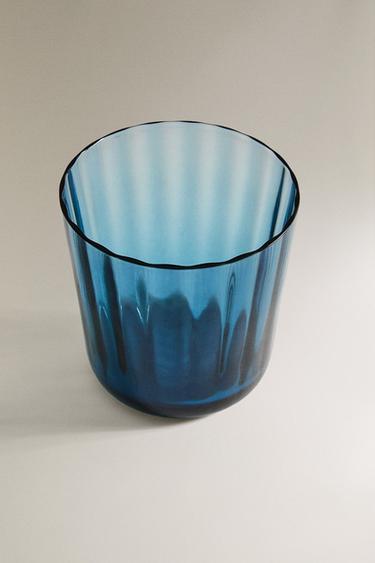 GLASS TUMBLER WITH LINE DESIGN - Blue by Zara - Image 1