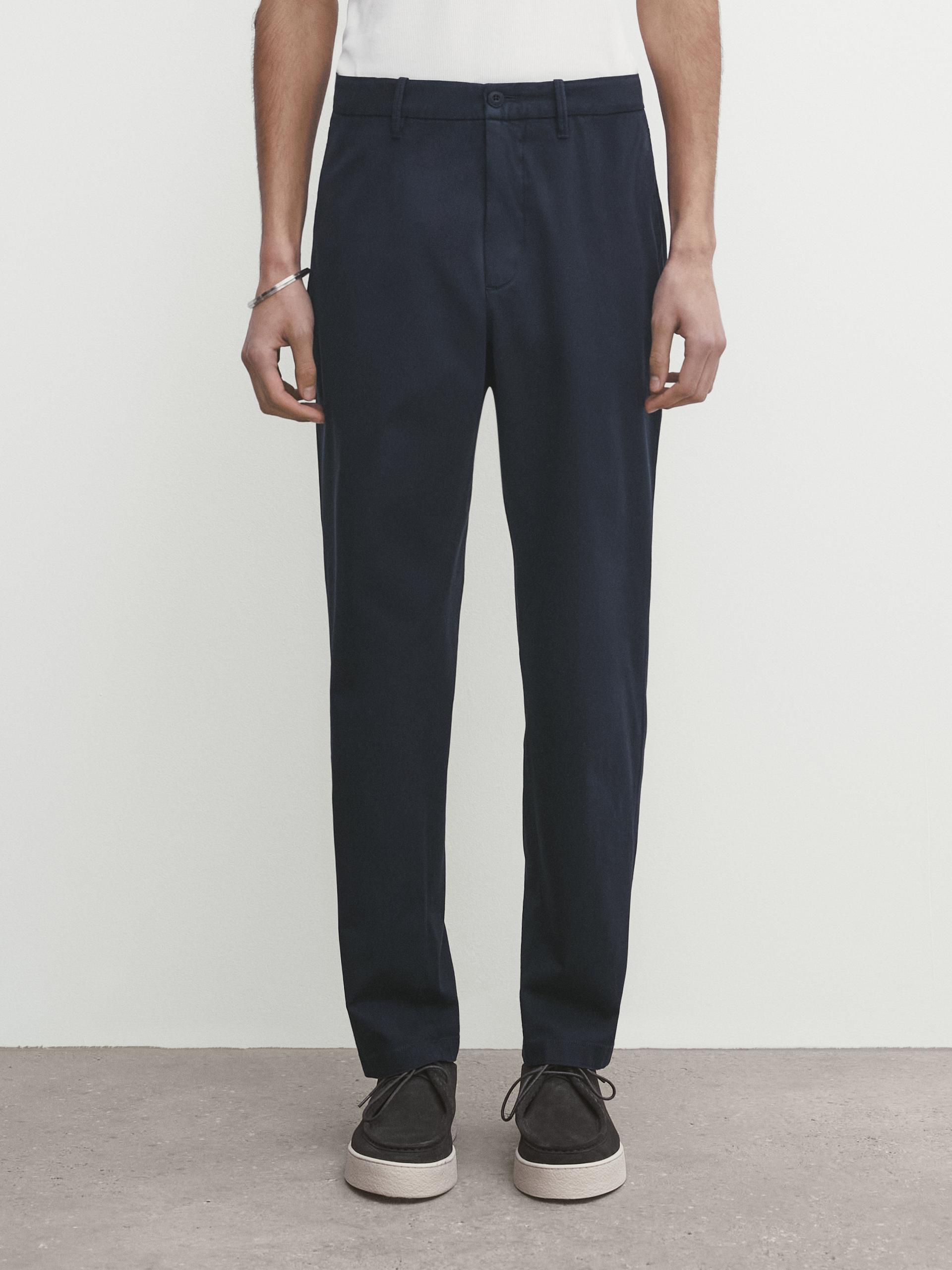Slim-fit tricotine chino trousers - Khaki