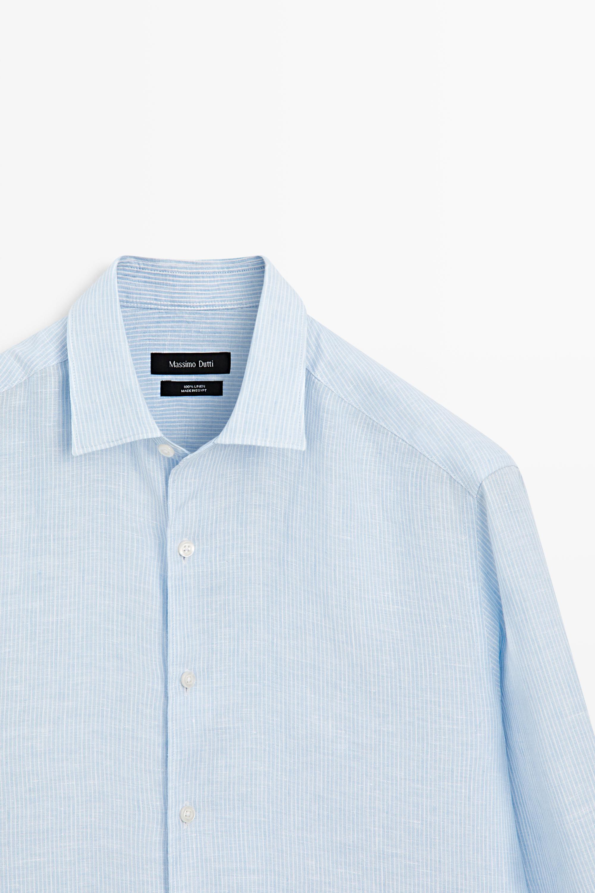 Regular fit striped melange linen shirt