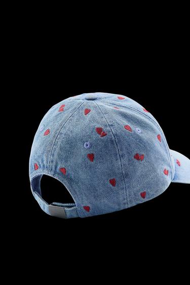 DENIM CAP WITH HEART EMBROIDERY - Navy blue by Zara