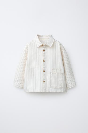 STRIPED COMFY OVERSHIRT - Ecru by Zara - Image 0