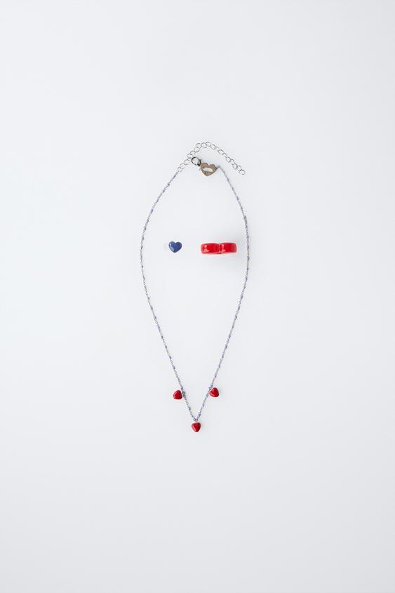 PACK OF NECKLACE AND TWO HEART RINGS - Red | ZARA South Africa