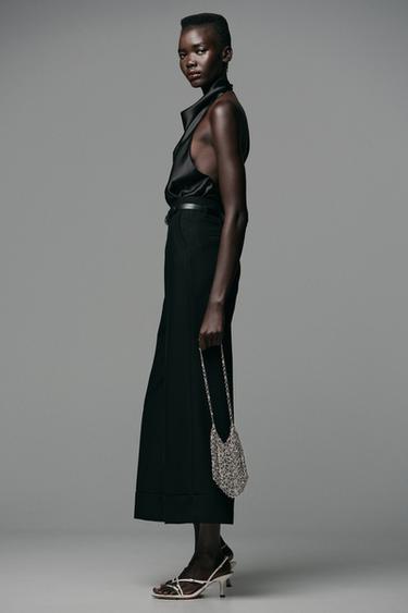 PANTALON BAS AVEC REVERS ET CEINTURE - Noir de Zara - Image 2