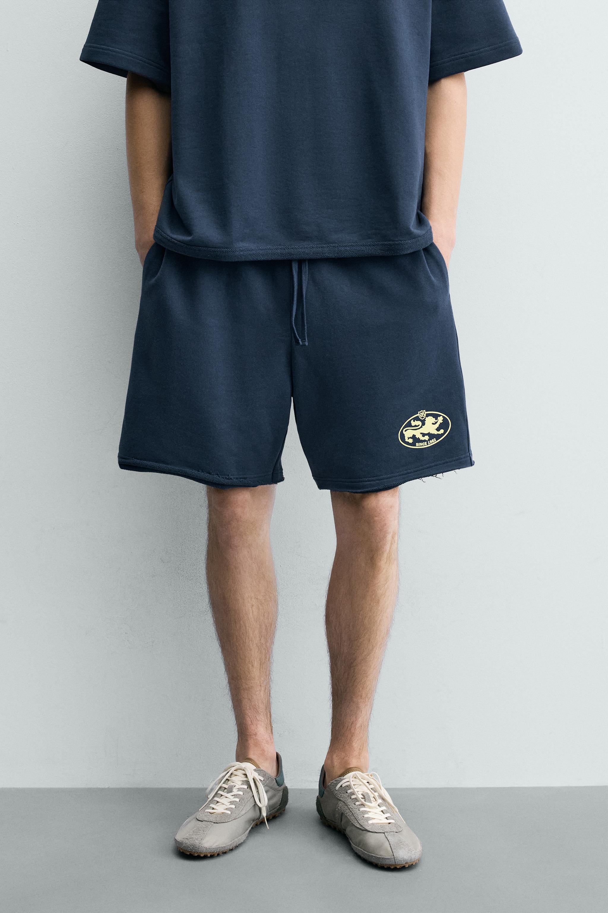 GRAPHIC PRINT SWEATSHORTS — Blue