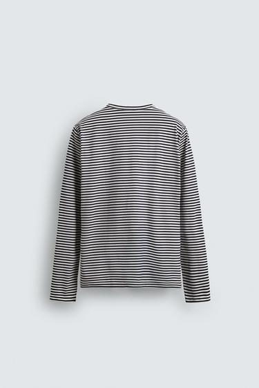 JACQUARD STRIPED T-SHIRT - Ecru / Navy by Zara - Image 8