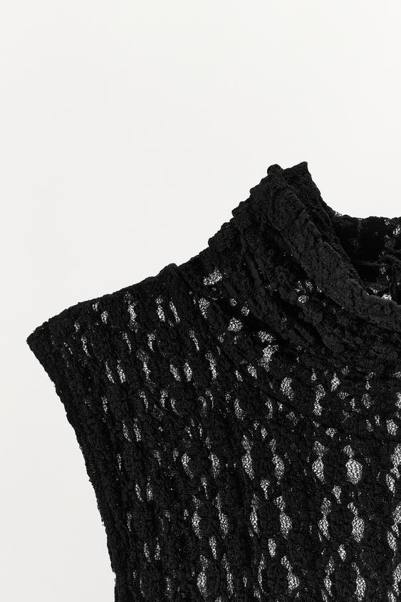 TOP EN DENTELLE À COL MONTANT - Noir de Zara - Image 8