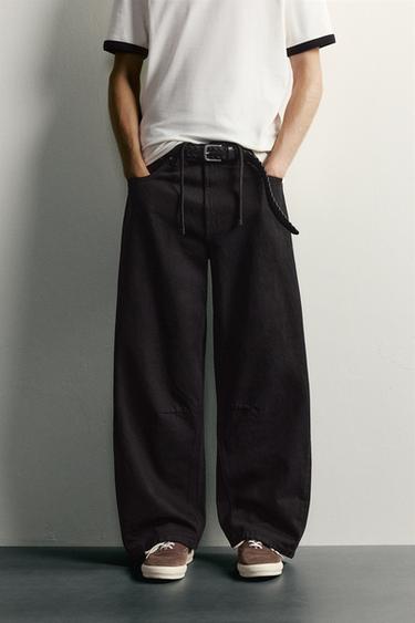 DRAWSTRING BARREL FIT PANTS — Black 2