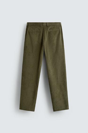 RELAXED FIT CORDUROY TROUSERS - Khaki Green by Zara