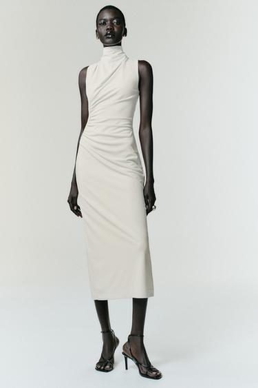 VESTIDO MIDI DRAPEADO - Blanco roto de Zara