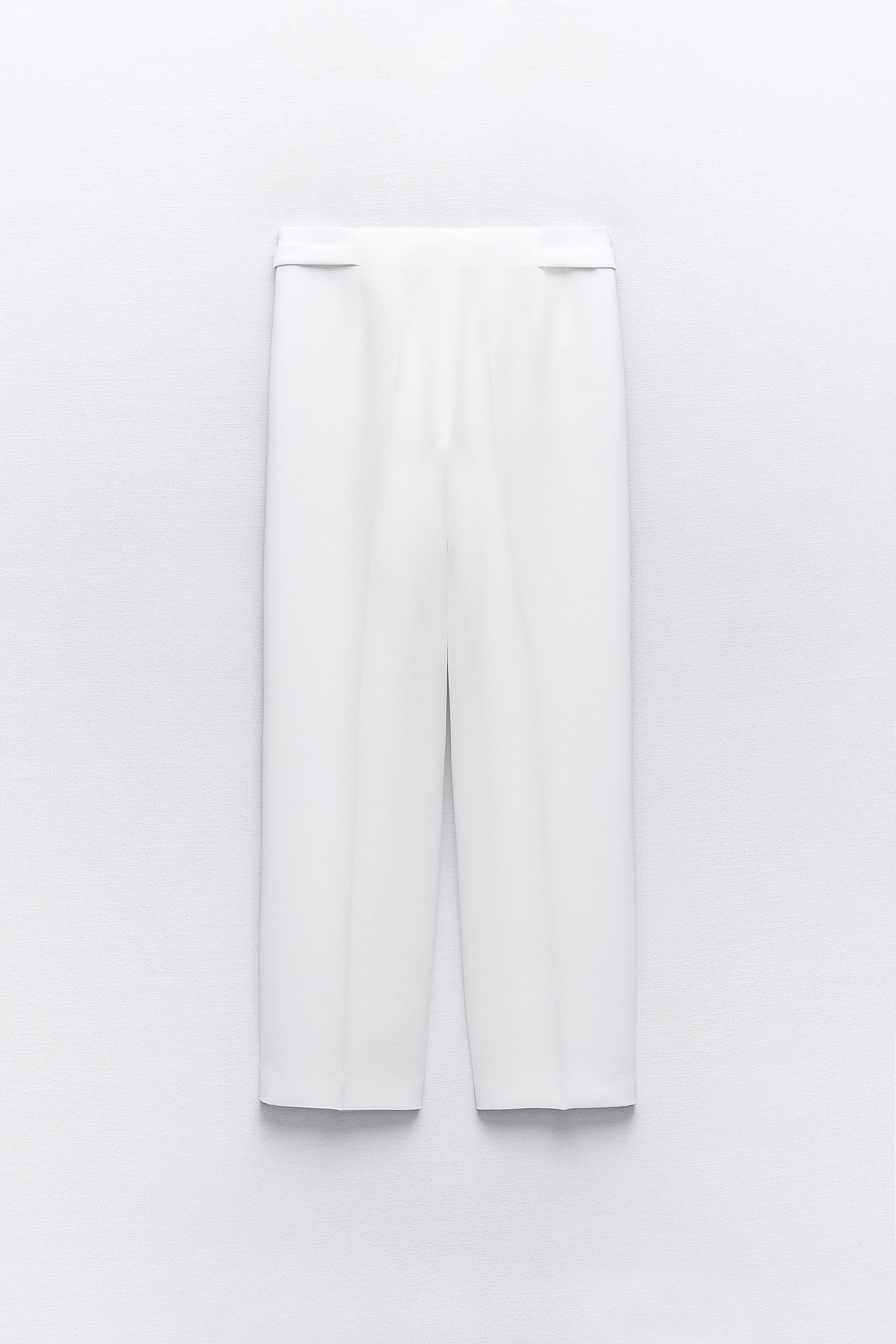 ZARA NEW WOMAN SS24 WHITE STRAIGHT-LEG TROUSERS WITH SIDE BUCKLES  REF:2599/930