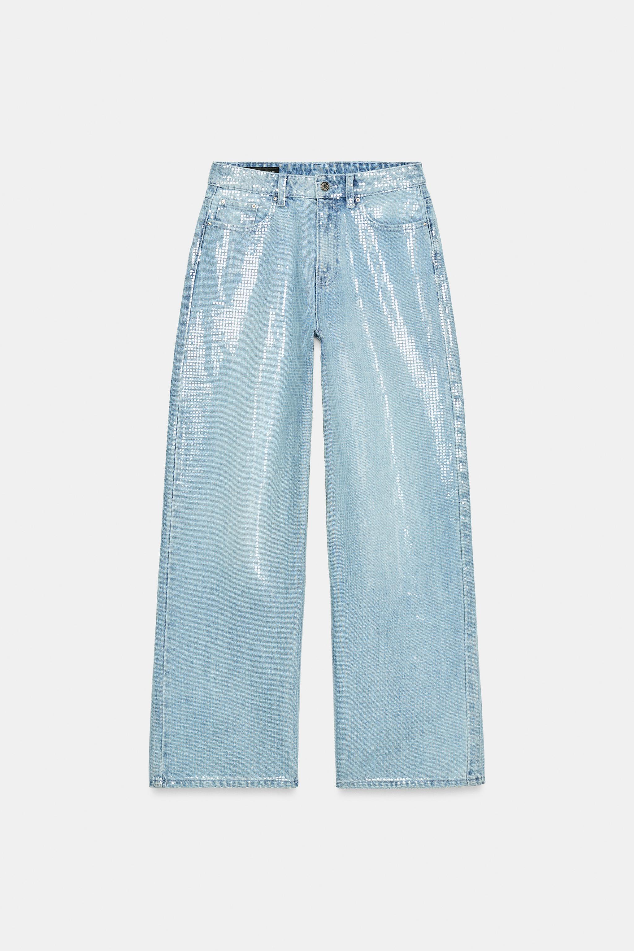 Женские джинсы Zara Z1975 MID-RISE SEQUIN STRAIGHT JEANS — фото 5