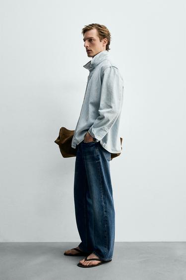 CHEMISE EN JEAN DÉLAVÉE COUPE RELAXED - Bleu clair de Zara - Image 3