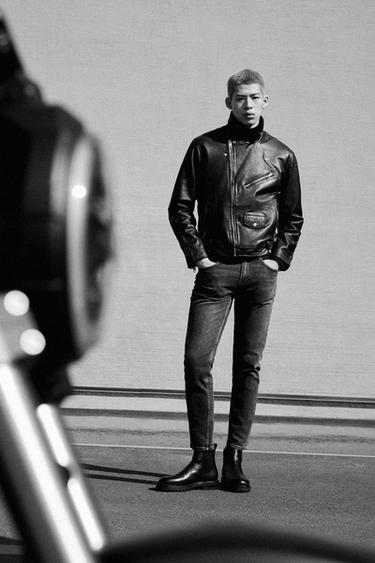 LEATHER BIKER JACKET - Black by Zara