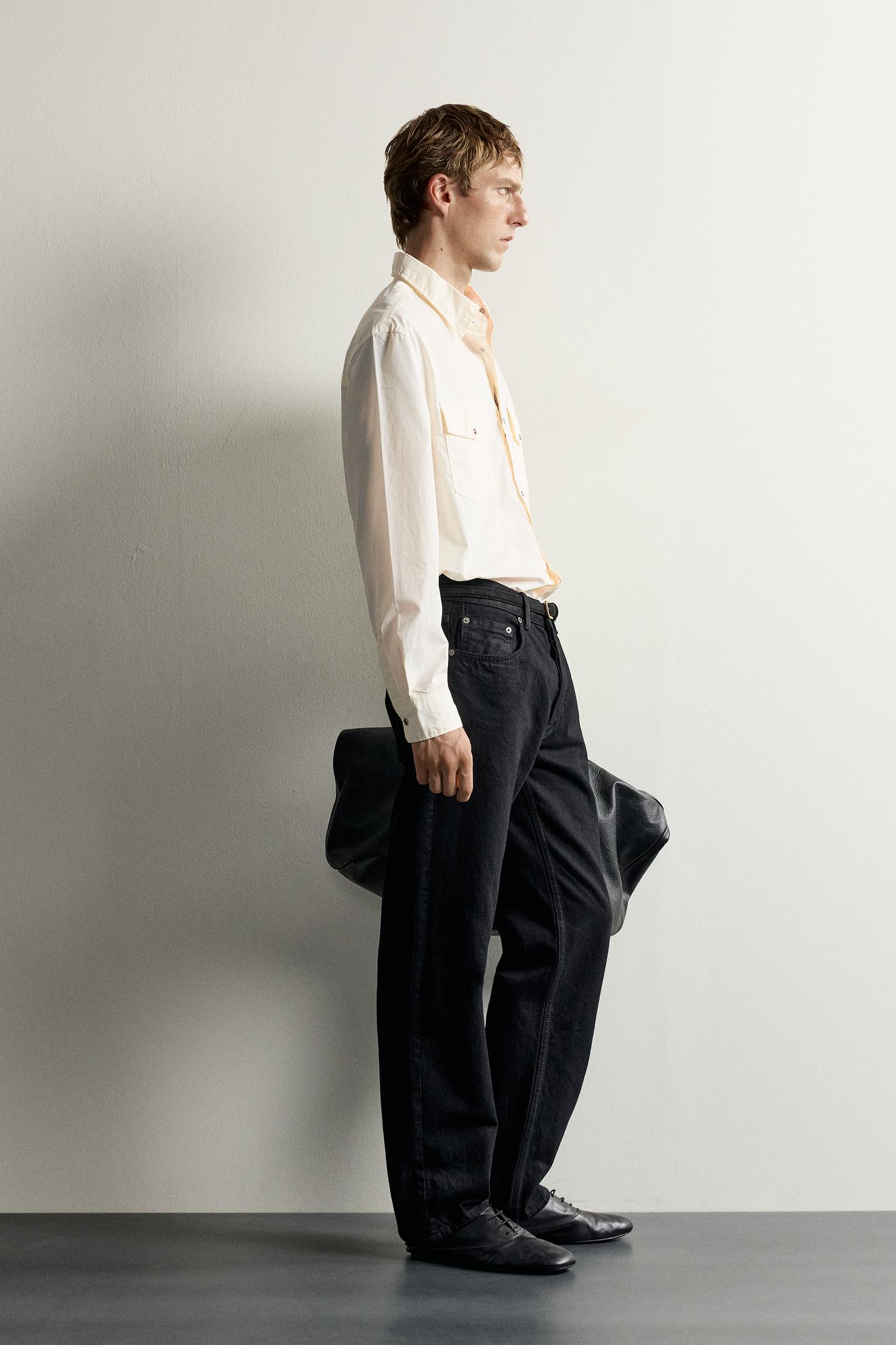 Мужская рубашка Zara Relaxed Fit Pocket, цвет: Экрю — фото 4