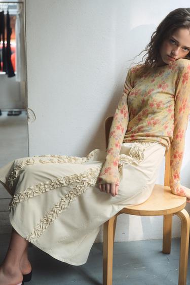 Zara FLORAL PRINT KNIT TOP - Multicolored