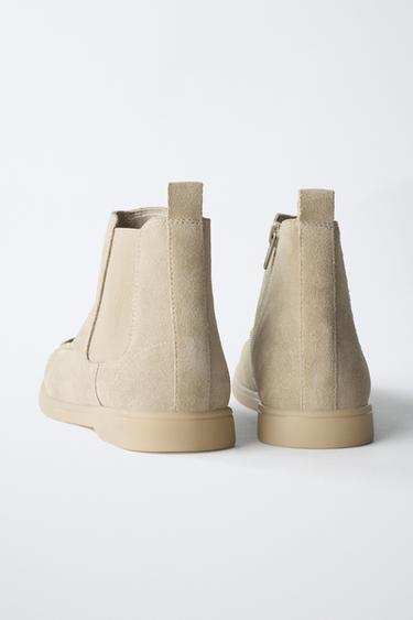 LEATHER DECK ANKLE BOOTS - Ecru White by Zara - Image 4