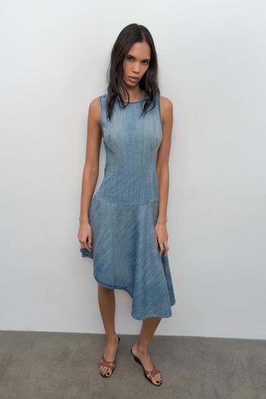 Zara ASYMMETRIC TRF DENIM DRESS - Blue