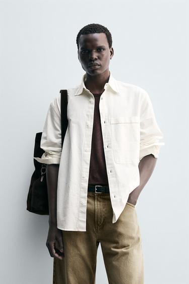 CAMISA ALGODÓN - LINO BORDADO - Crudo de Zara