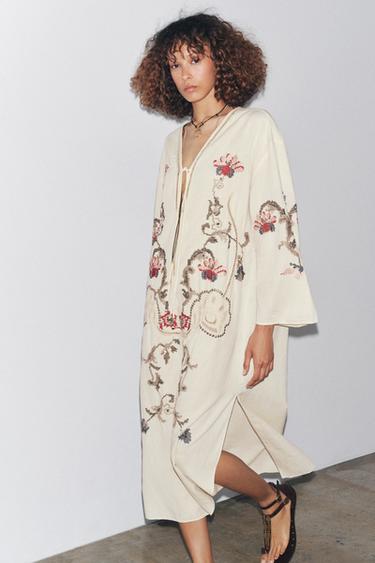 ZW COLLECTION EMBROIDERED MIDI DRESS - Ecru by Zara - Image 4