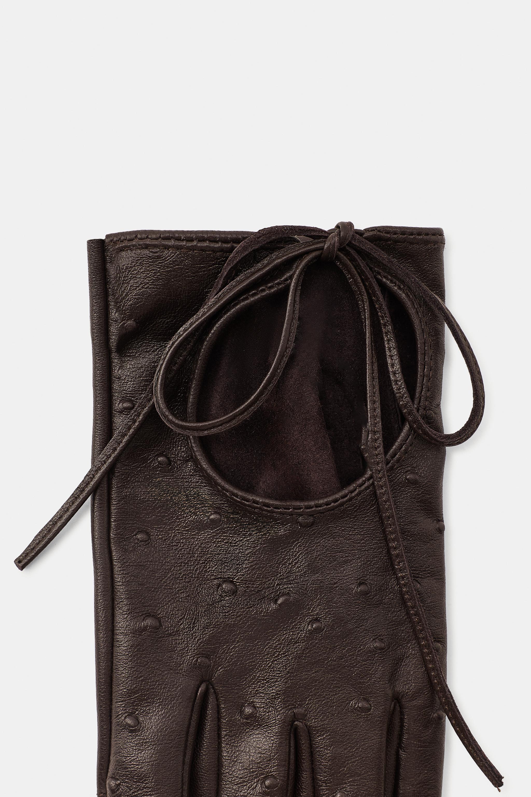 100% LEATHER TIE MITTENS
