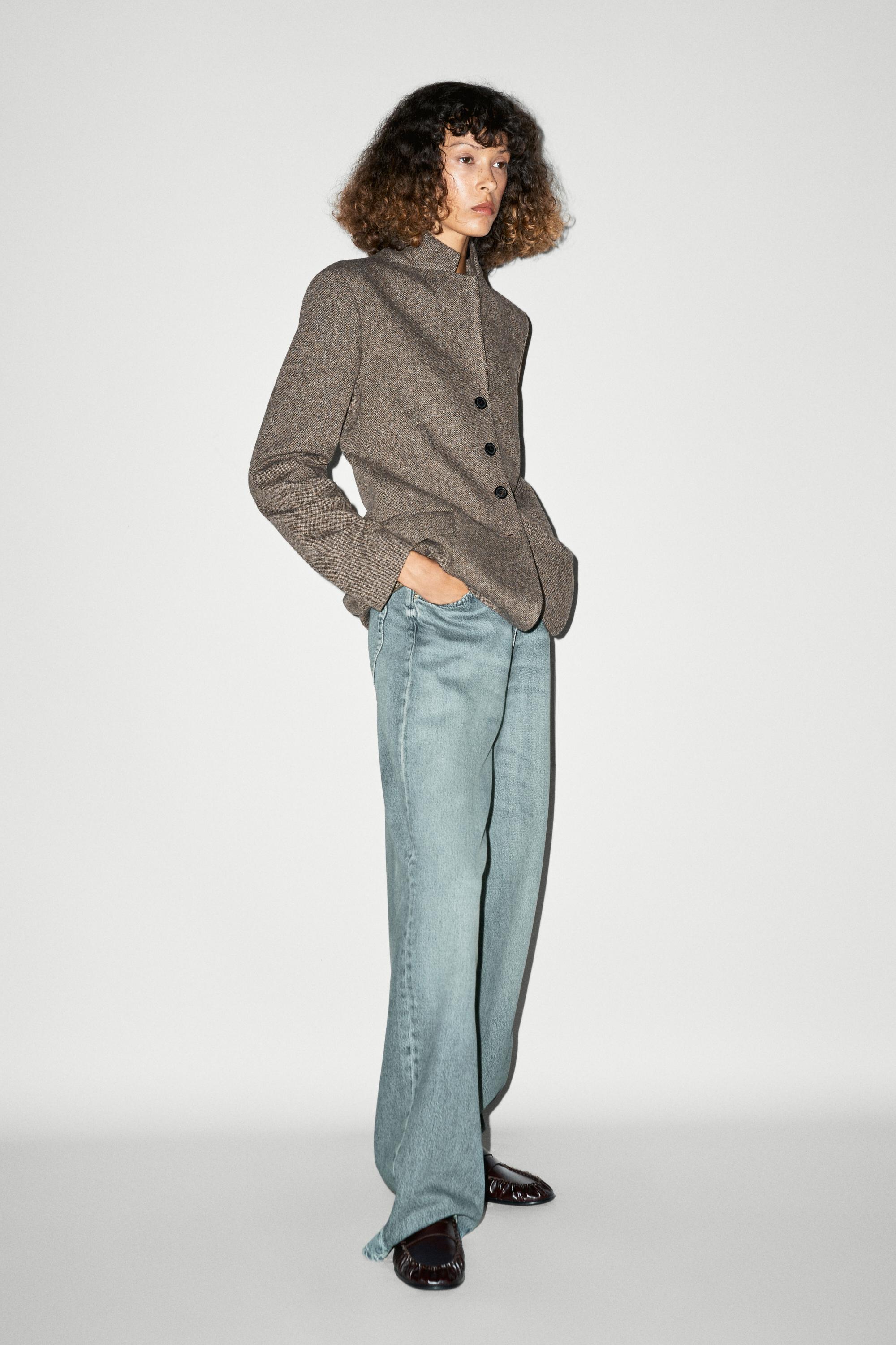 Cropped wool blend blazer — Brown