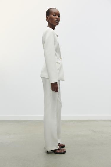 PANTALON DROIT TAILLE HAUTE - Blanc cassé de Zara - Image 2