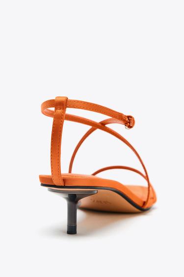 SATIN-EFFECT CROSSOVER STRAP SANDALS - Orange by Zara - Image 6
