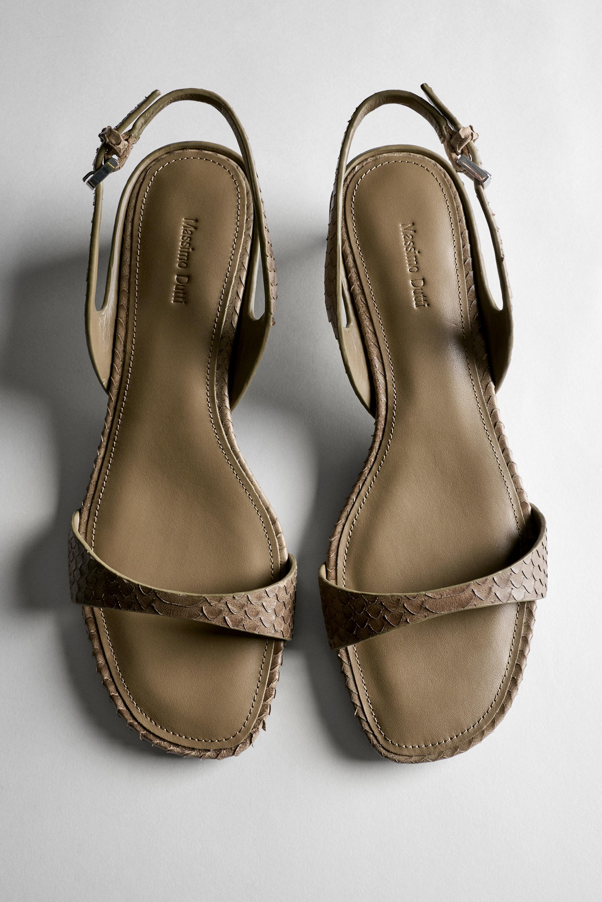 High-heel sandals in embossed leather — Snake