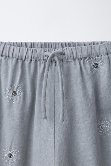 PANTALON PAILLETTES AVEC COTON ET LIN - Gris / Bleu de Zara - Image 2