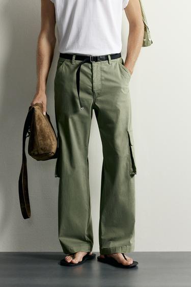 Zara RELAXED-FIT CARGO PANTS - Green